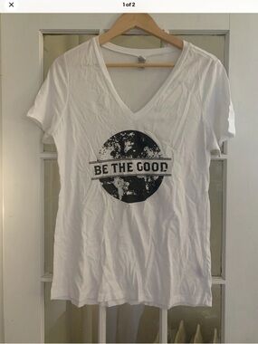 White V-Neck Graphic Tee - "Be The Good"